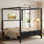 Lit plateforme à baldaquin en bois avec tête de lit tapissier, aucun sommier nécessaire-129599306-129599307
