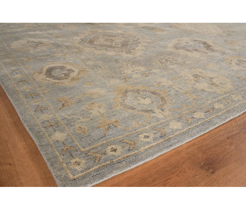 Antique Weave Oushak Oriental Hand-Knotted Wool Light Blue Area Rug, Rectangle 10' x 14'