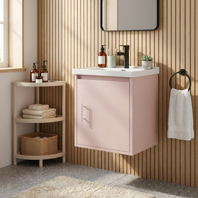 16" Wall Mounted Single Bathroom Vanity with Ceramic Countertop Wood Floating Bathroom Cabinet With Ceramic Basin Sink