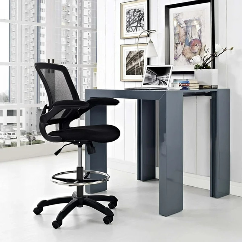 Modway Veer Drafting Chair - Reception Desk Chair - Flip-Up Arm Drafting Chair, Black