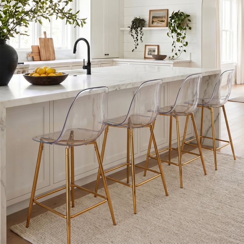Tabourets de bar modernes de 25,5 po de hauteur comptoir en acrylique transparent avec structure en métal et repose-pieds, 4