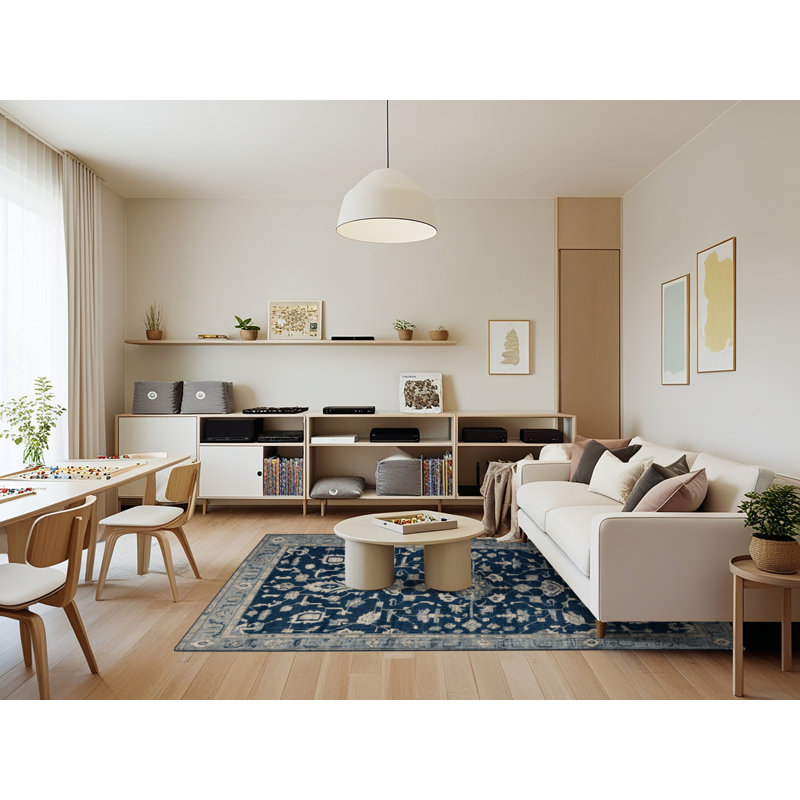 Machine Washable Overdyed Blue Area Rug, Rectangle 7' x 9'