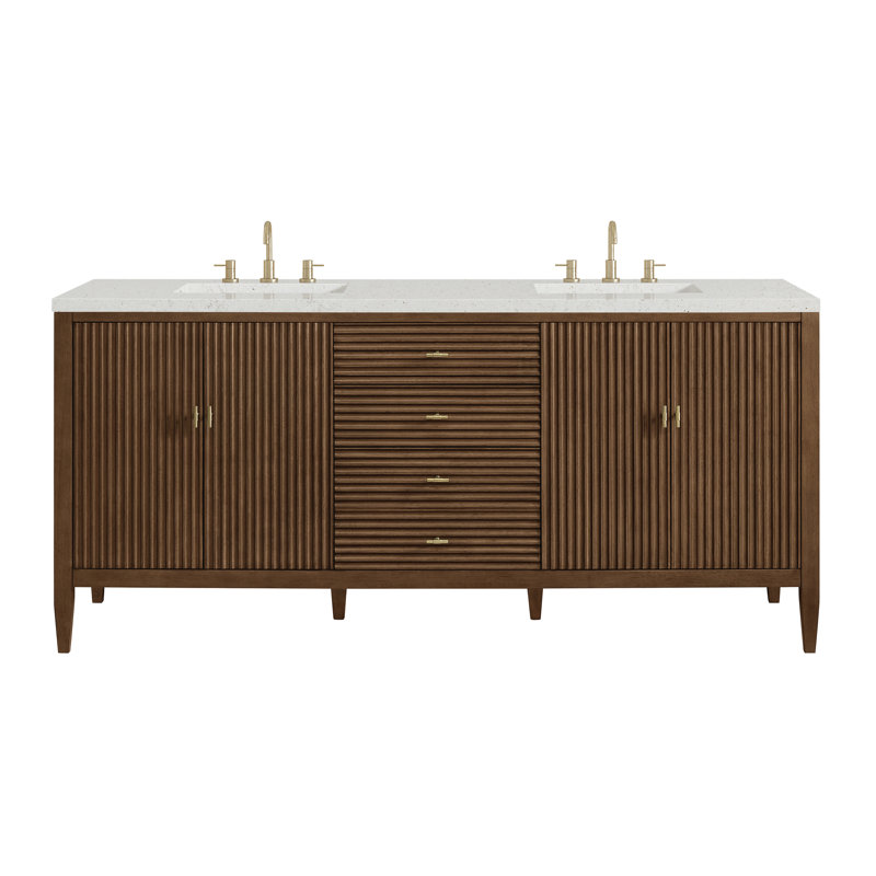 Myrrin 72'' W Double Vanity, Mid-Century Walnut, Lime Delight Silestone, 8" Widespread