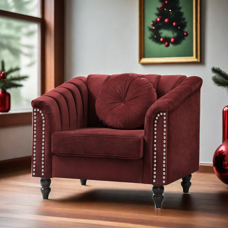 Mikole Velvet Chesterfield Chair, Red Velvet