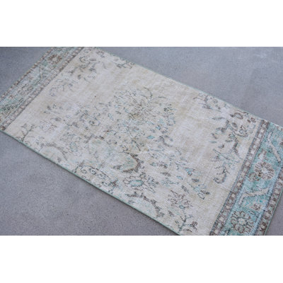 Tapis rétro en laine blanc, patchwork 32,3 x 65,4 pouces