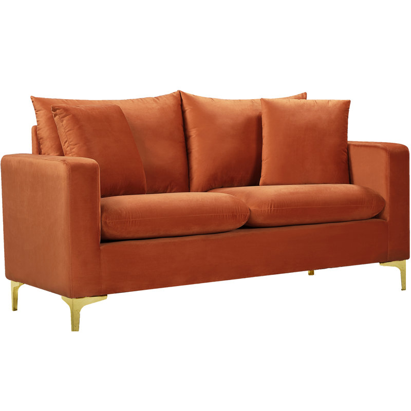 Shumpert 58" Velvet Square Arm Loveseat, Cognac Velvet