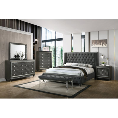 Harkleroad Gray Upholstered Panel Bedroom Set Special 4 Bed Dresser Mirror Nightstand -  Rosdorf Park, 795E590ED91F4B8392690FB6B46549C4