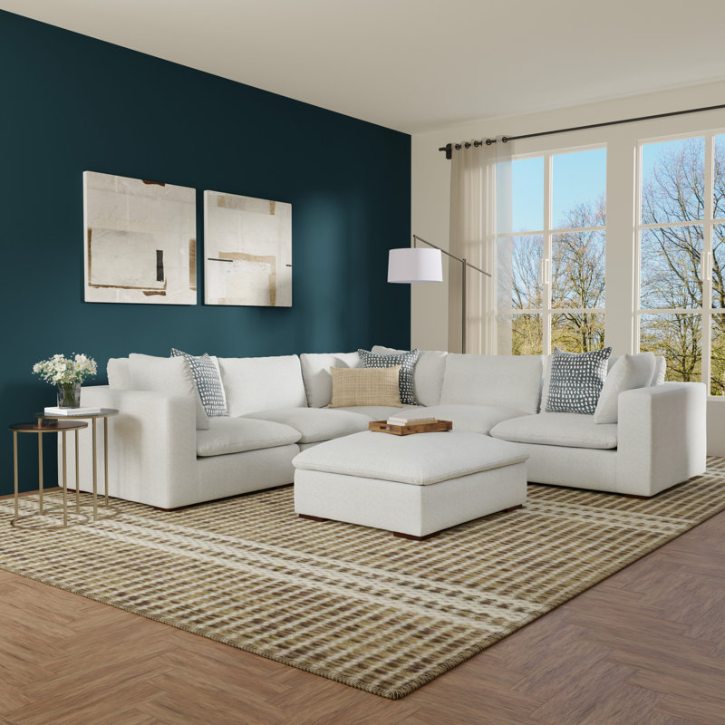 Jasmine Right-Arm Sofa Module in Light Gray Chenille Fabric