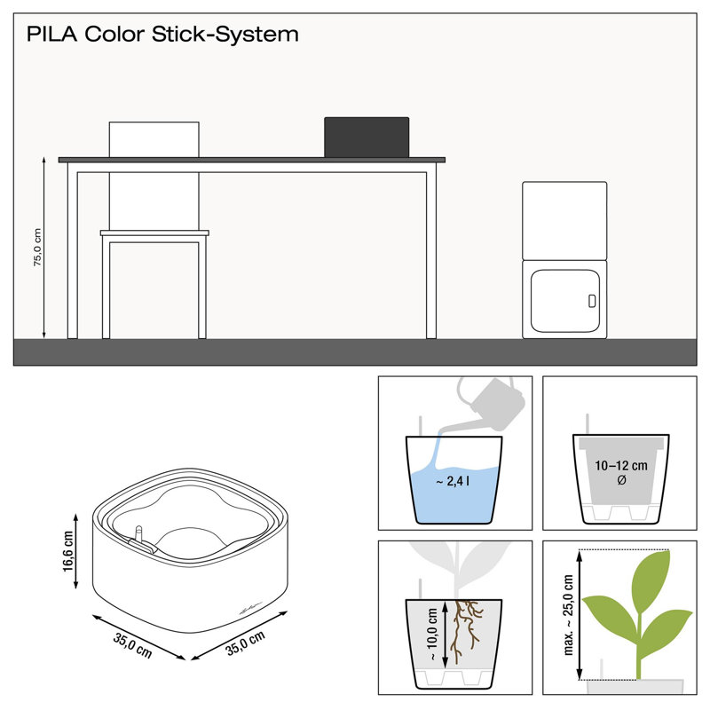 Pila Self-Watering Planter Box, Sand Brown