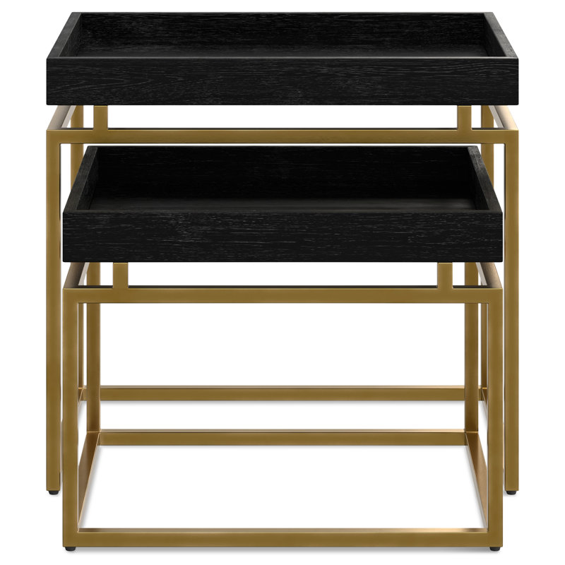 Macy 20"W 2-Piece Solid Mango Wood Nesting Table Set with Metal Frame