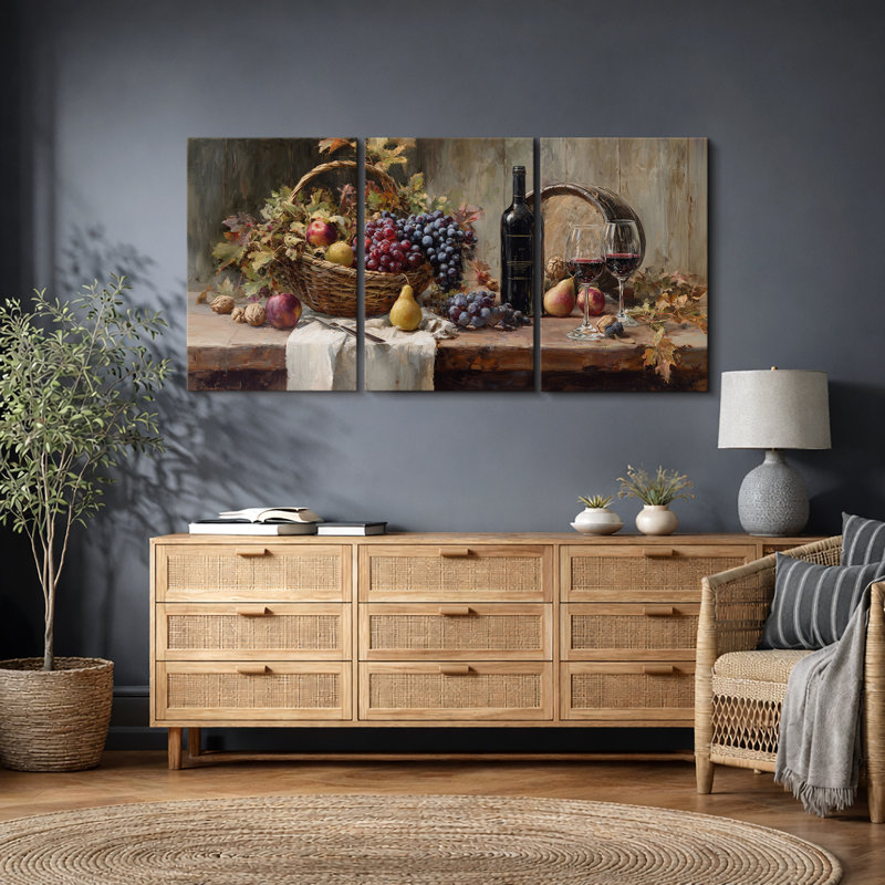Rustic Vineyard Harvest Still Life, H 36 po x l 72 po, Toile tendue