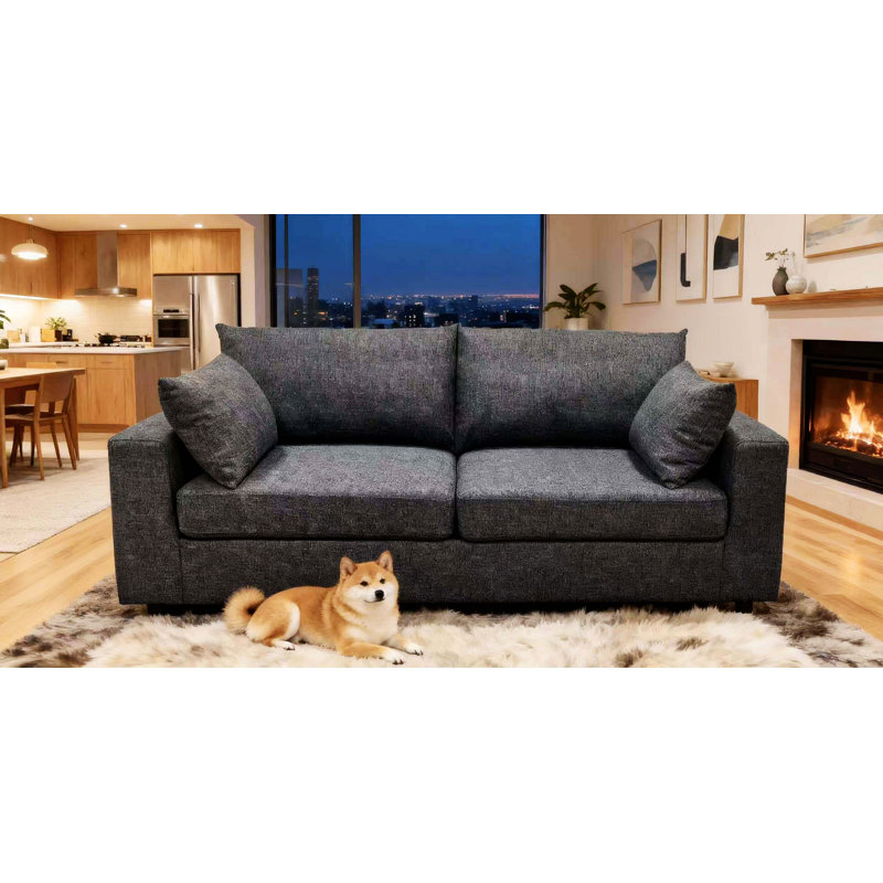 Upholstered Sofa With Removable Pillows, Dark Gray