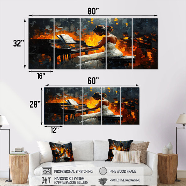 Lark Manor Orange Pianist On Stage Performance II - Music Piano Canvas ...