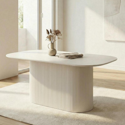 63" Modern Large Dining Table With Vertical Striped Base, Rectangle Kitchen Dinner Table For Dining Room