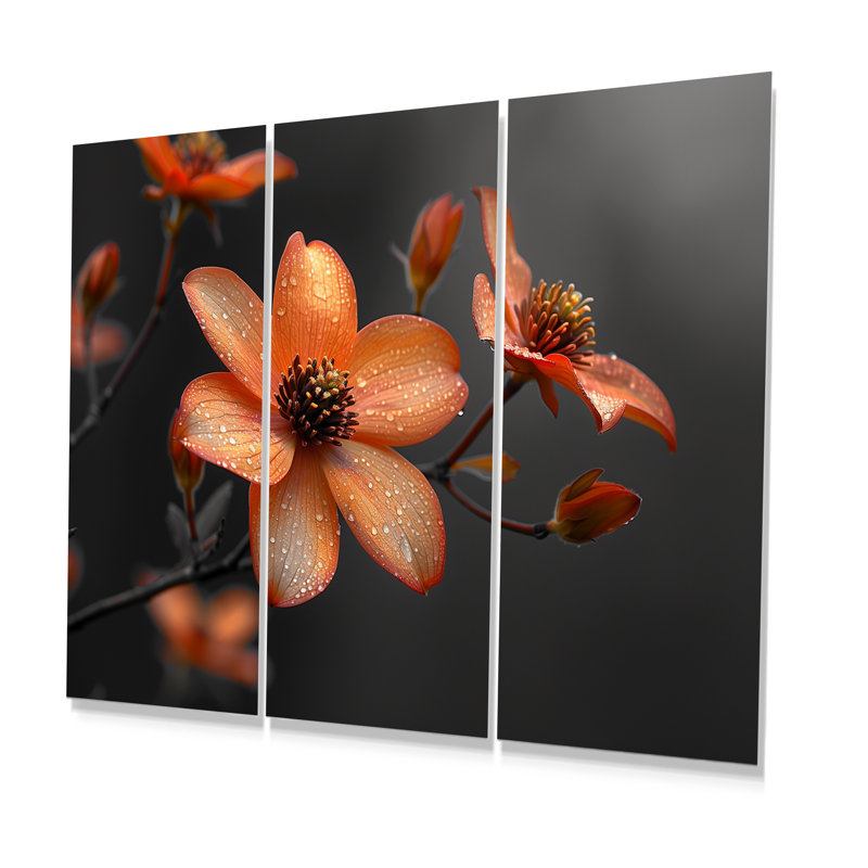 Ensemble de décoration murale cornouiller monochrome orange et noir Summer Flower II, Métal métal, H 28 po x l 36 po x P 1 po