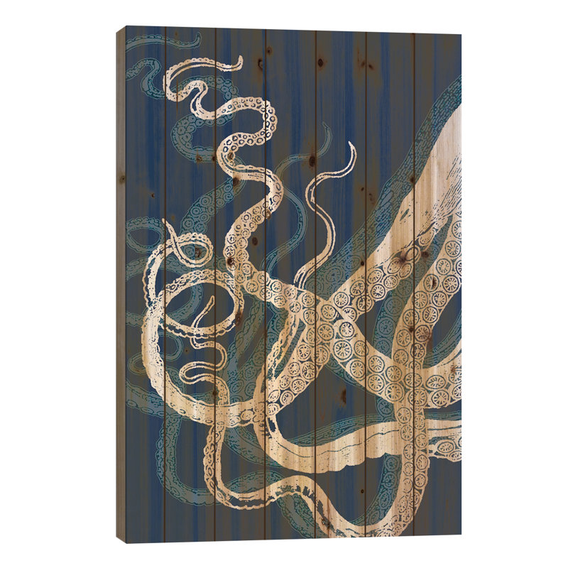 Palermo Octopus Tentacles, Blue and White par - Impression sans cadre sur bois, H 26 po x l 18 po x P 1,5 po