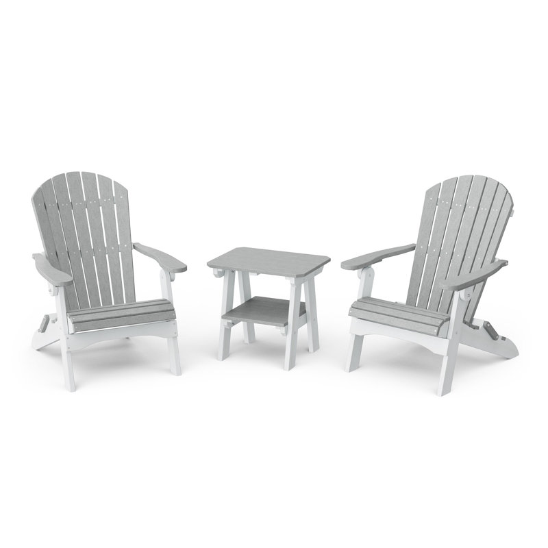 Ensemble Adirondack pliant 3 pièces avec table d'appoint Heritage, Gris clair / blanc