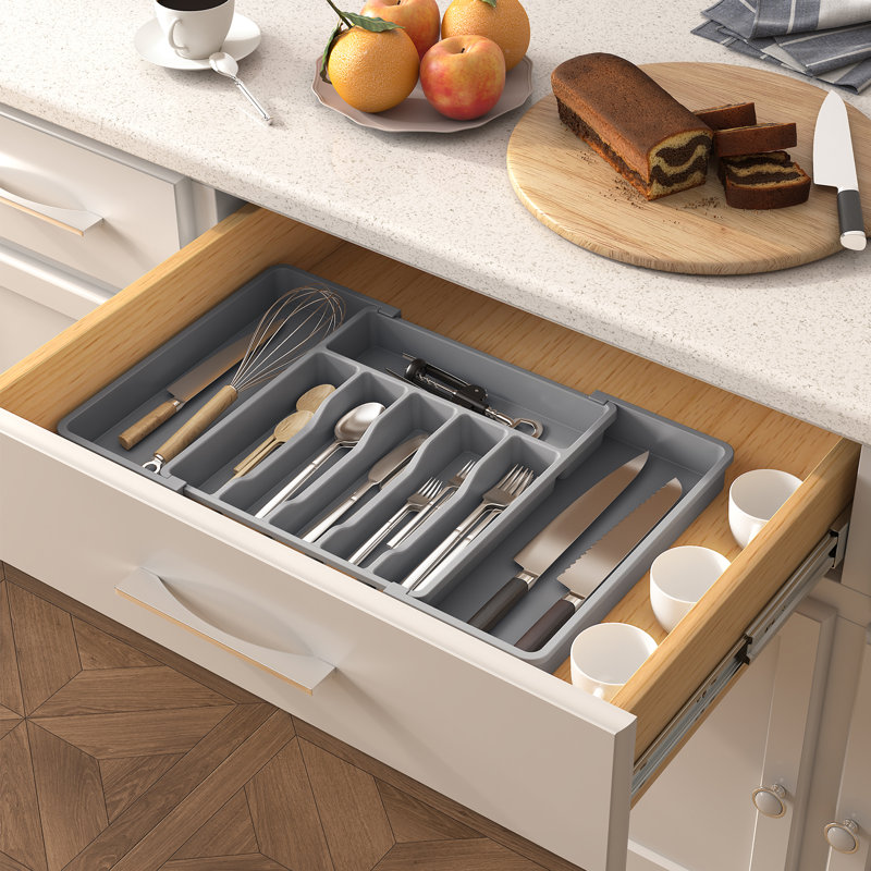 Cutlery Drawer Organiser Large, Extendable Cutlery Tray,8 Compartment, Kitchen Drawer Organiser Utensil Spoons Forks Knives