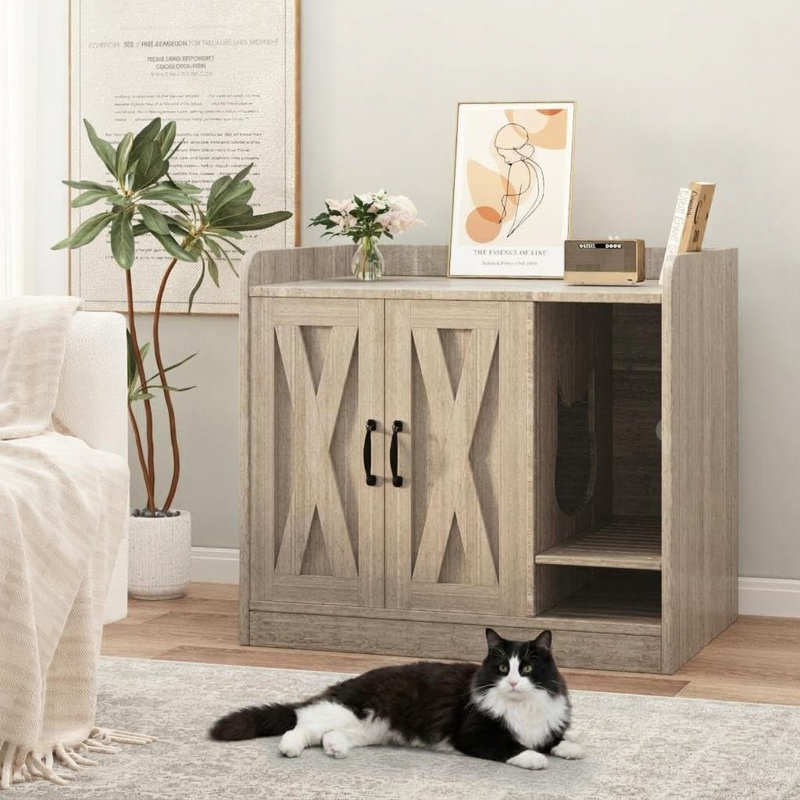 Enceinte cachée pour litière pour chat, White/Walnut