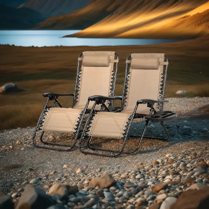 Ensemble de 2 chaises longues réglables en maille zéro gravité en acier avec coussin et porte-gobelet - chaises de plage portables pour la terrasse, le jardin ou la détente en plein air, conception légère et durable, mobilier de patio, sièges de jardin, sièges modernes, fabrication robuste, patio 