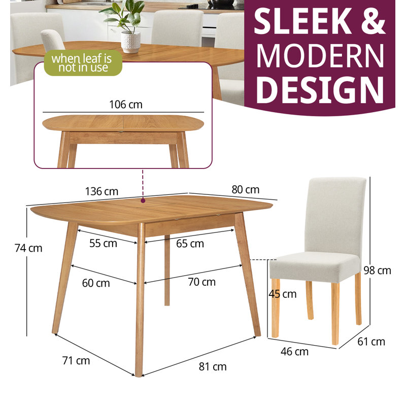 Balani 6 -Person Butterfly Leaf Dining Set, Beige
