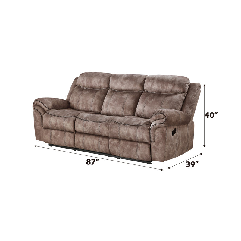 Zubaida Two Tone Grey Velvet Recliner Sofa w/USB Port & Drop Down Table, Chocolate