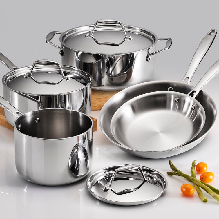 Tramontina 8-Piece Tri-Ply Clad Stainless Steel Cookware Set with Glass Lids