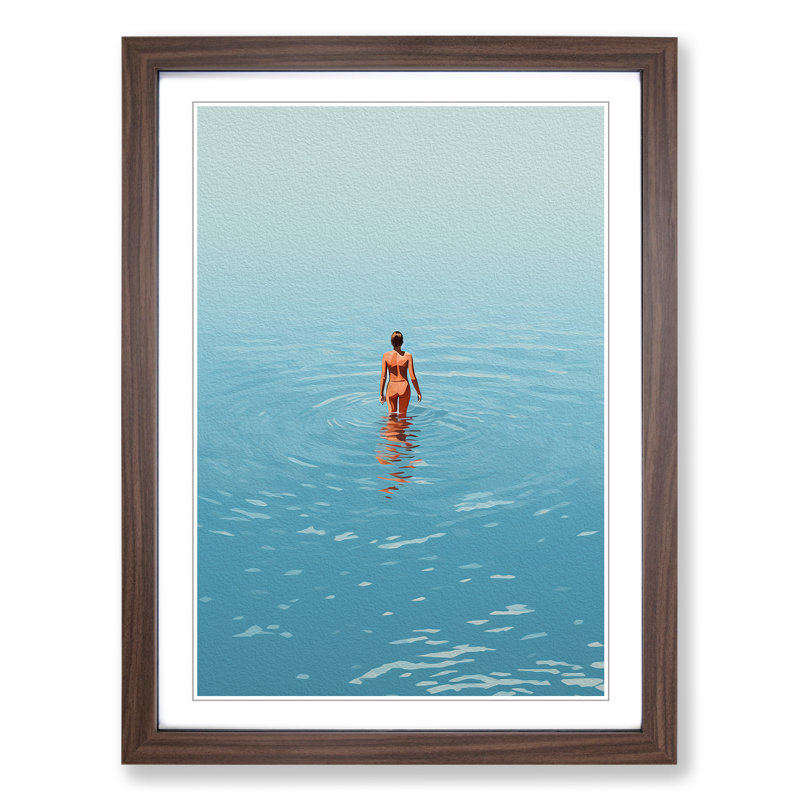 Swimming Minimalism No.3 - Single Picture Frame Print on Wood, Walnut, 34cm H x 25cm W x 2cm D