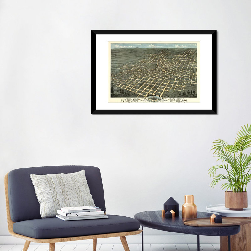 « atlanta map, 1871 », impression sur toile, H 16 po x l 24 po x P 1 po, Papier d'art encadré noir, Blanc