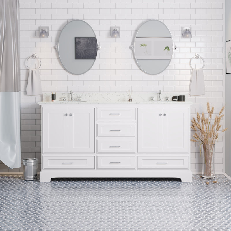 Larosa 72'' Double Bathroom Vanity with Top, White, Engineered Marble