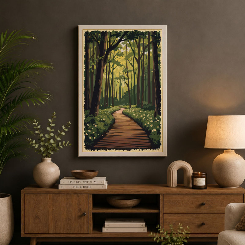 Path Through the Forest Scandinavian - Wrapped Canvas, 36x24 - 91.4 x 61.0 cm, Black Border