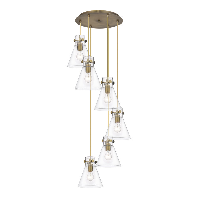 Luminaire suspendu 6 lumières Amrith, Laiton brossé, Transparent