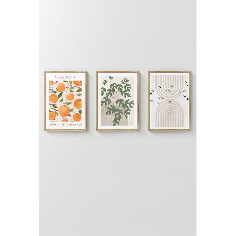 Ensemble de 3 peintures élégantes encadrées décoratives, 12,9 po x 18,9 po | Cadre 100% bois massif (épaisseur: 0,8 pouce), œuvre d'art 100% MDF | Impression numérique éclatante, parfaite pour la décoration de salon et de bureau