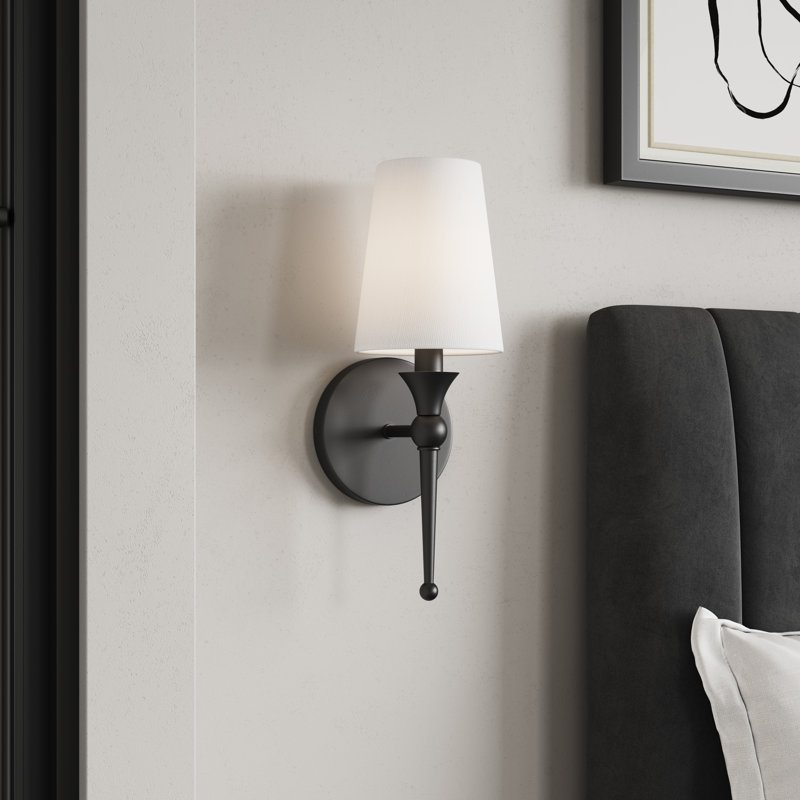 Grande applique à bras en acier avec abat-jour en tissu 14 po Codding, Noir mat