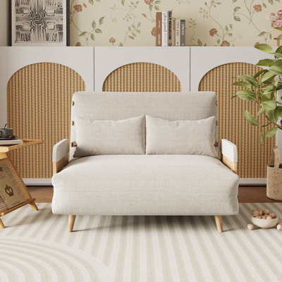 35.5‘’3-in 1 Beige Cotton Linen Reclining Sleeper Sofa Chair,Accent Chair with Solid Wood Feet I 5-gear Adjustable Backrest