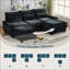 Canapé modulaire à assise profonde en nuage, canapé modulaire en L en chenille confortable pour ensemble de salon, canapé rembourré à 4 places avec repose-pieds mobile-349101921
