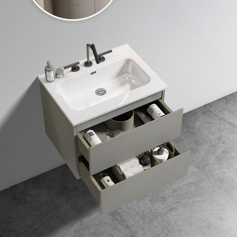 Meuble-lavabo mural 24 po avec lavabo en céramique, Gris, 24"