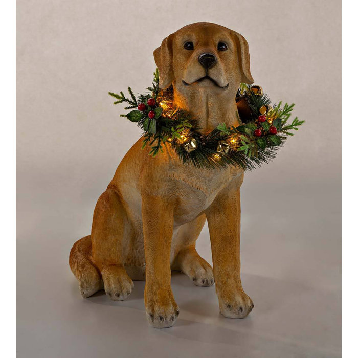 Plow & Hearth Labrador Figurine With Removable Holiday Wreath 