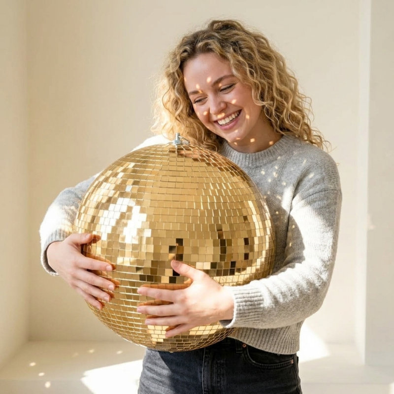  12" Large Disco Ball Mirror Big Hanging Glass Decor for 70s 80s Party Events Wedding DJ Dance Club Stage Lighting Champagne Gold