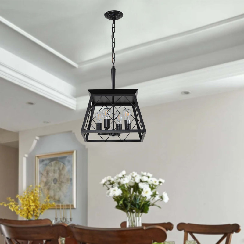 Lustre suspendu industriel à 4 lumières, cage moderne en métal, luminaire suspendu réglable pour la salle à manger, la cuisine et le salon (sans ampoules)