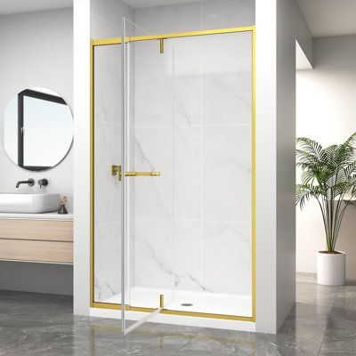 36"-42" W x 72" H Pivot Aluminum Framed Shower Door in Brushed Gold with 1/4" Clear Tempered Glass, Length Adjustable