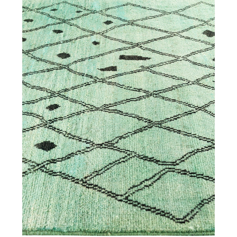 Overdyed Hand-Knotted Wool Modern-Contemporary Green Area Rug 5' 0" x 7' 7"