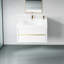 Meuble-lavabo pour salle de bain, comptoir en résine de pierre, fermeture en douceur, salle de bain d'aspect blanc brillant avec lavabo, finition à l'eau, tiroirs spacieux, blanc, fabrication de qualité
