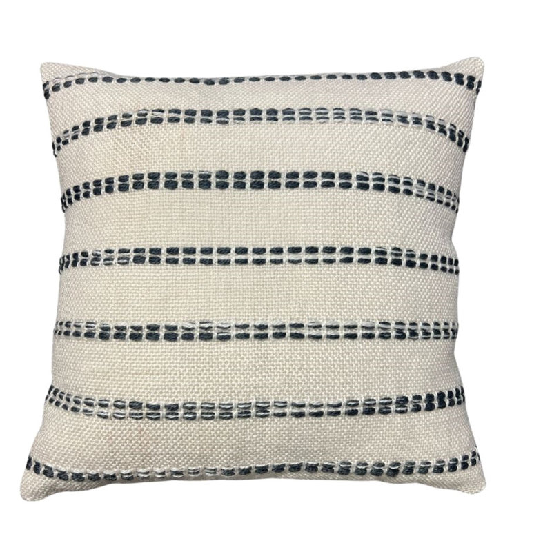 Coussin naturel rayé 18 po x 18 po, Gris