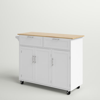 Îlot de cuisine mobile avec rangement 47,64 po Kohn, chariot de cuisine avec plateau en bois, tiroirs de rangement, armoires à 3 portes, tablettes réglables et porte-serviettes