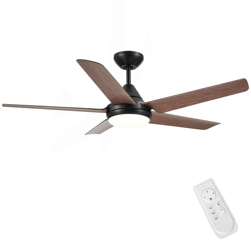 Ventilateur de plafond à DEL intégré 48 po avec pales en ABS brun grain de bois
