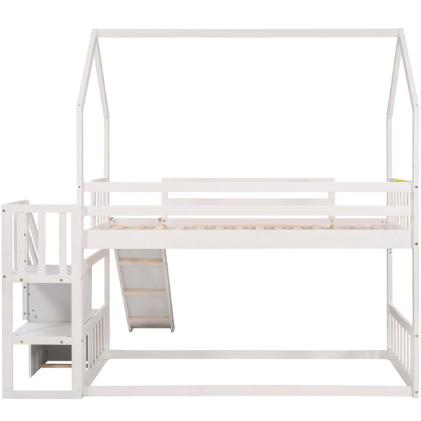 Latitude Run® Twin Over House Bunk Bed With Storage Staircase & Slide ...