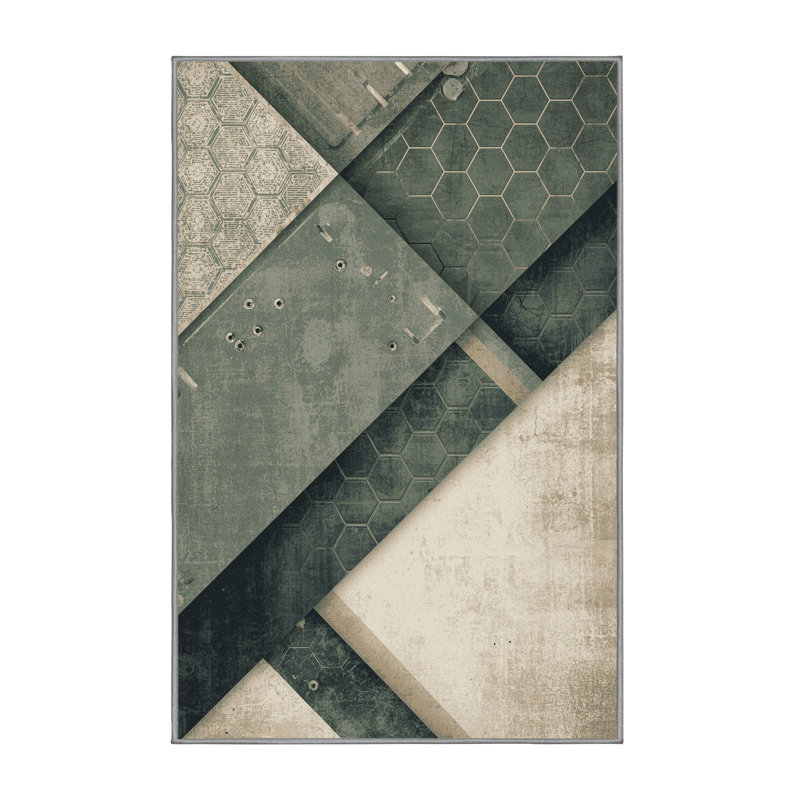 Machine Washable Entertainment & Pop Culture Holographic Game Board Modern Rustic Vintage Look Rug in Brown – Gray Binding
