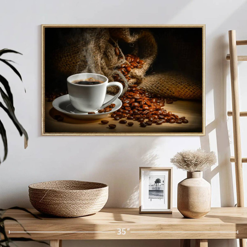 Café fraîchement moulu, Cadre flottant en bois naturel, 25 po x 17 po