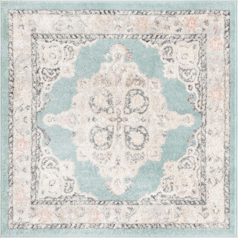 Tapis oriental turquoise Sascha, Carré 4 pi